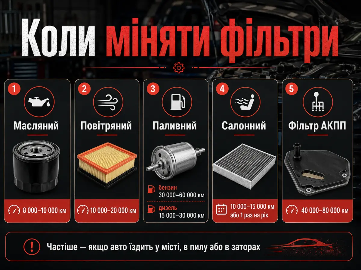 Інтервали заміни фільтрів автомобіля