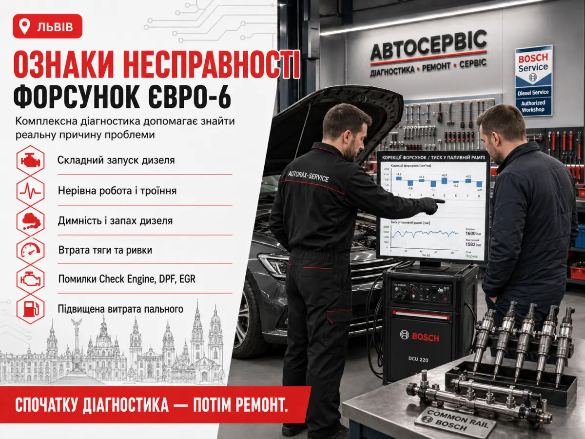 Комплексна діагностика дизеля у Львові з перевіркою форсунок Євро-6, Common Rail, ТНВД, DPF, EGR та AdBlue