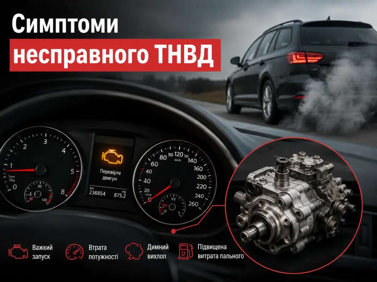 Симптоми несправного ТНВД — важкий запуск, втрата потужності, димний вихлоп і підвищена витрата пального