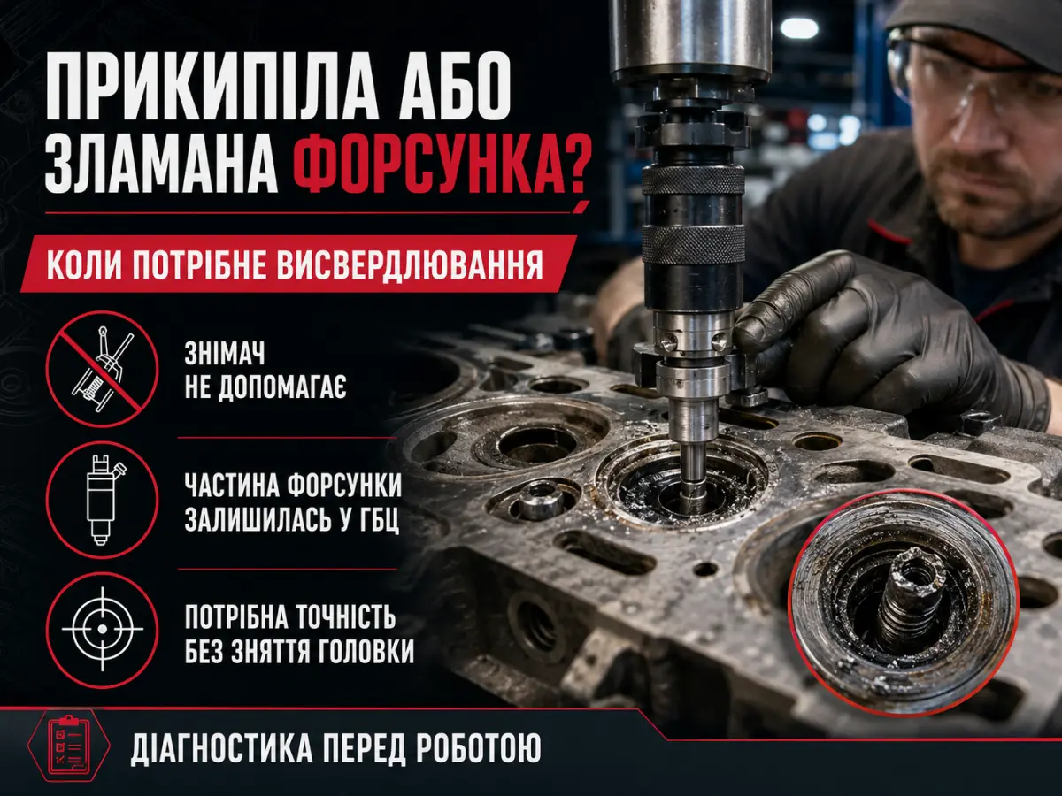 Видалення зламаної форсунки з головки блока циліндрів без демонтажу ГБЦ