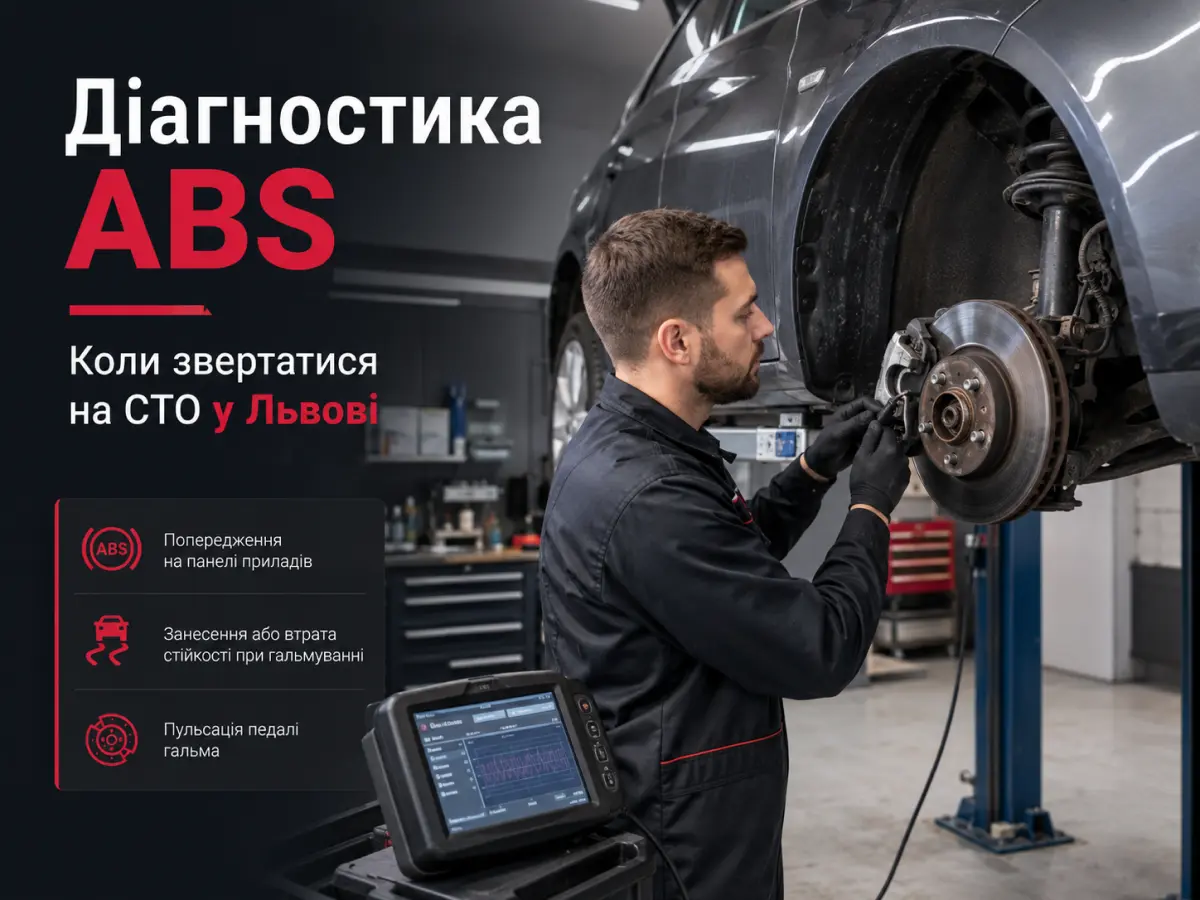 Діагностика ABS на СТО у Львові — майстер перевіряє гальмівну систему автомобіля
