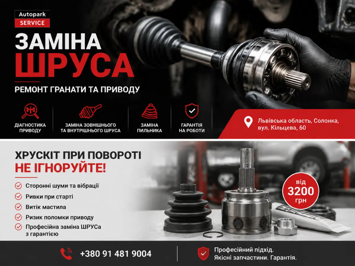 Заміна ШРУСа у Львові — ремонт гранати та приводу автомобіля в Автопарк-Сервіс