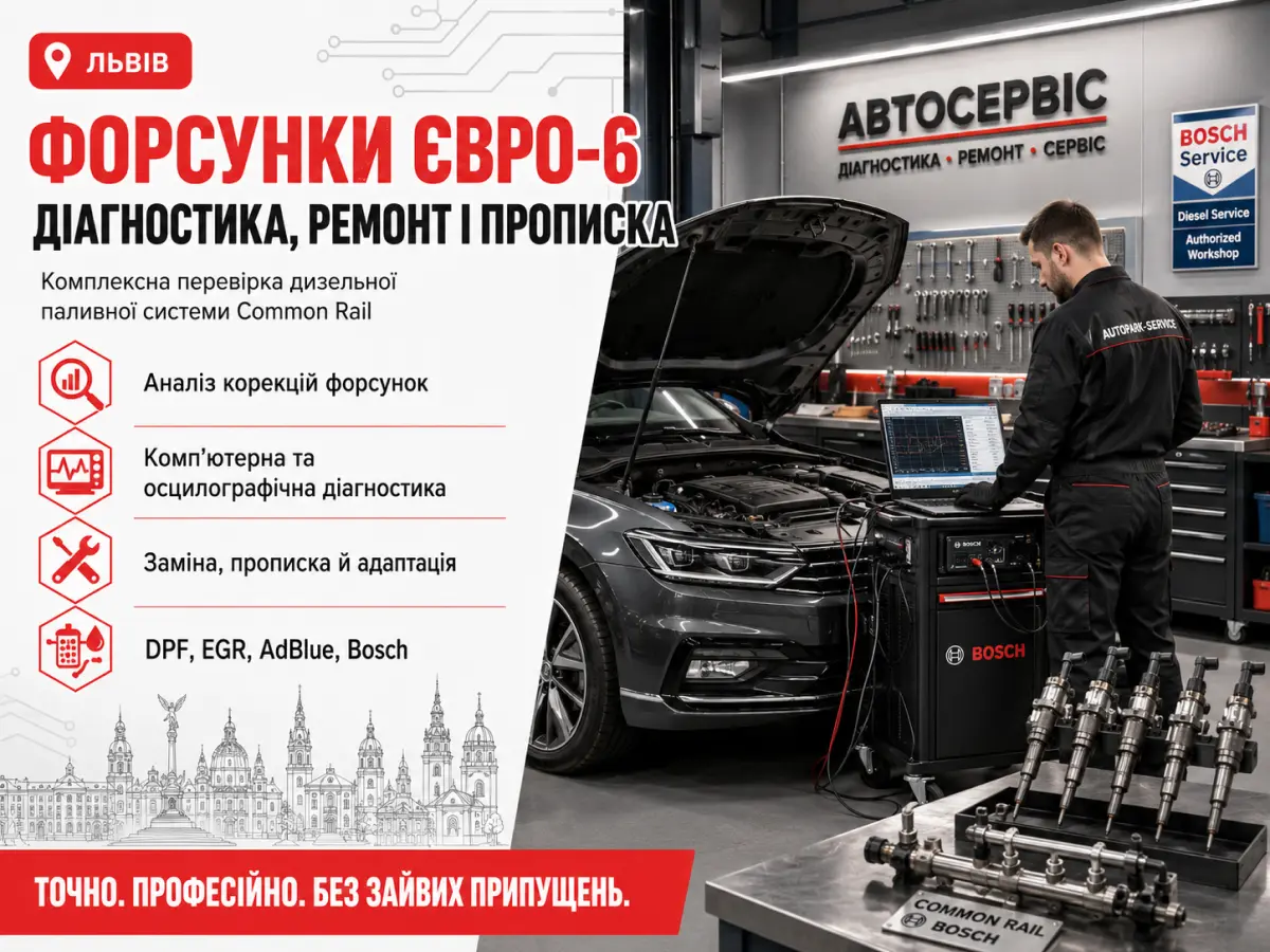 Форсунки Євро-6 у Львові — діагностика, ремонт, прописка та адаптація дизельної паливної системи Common Rail